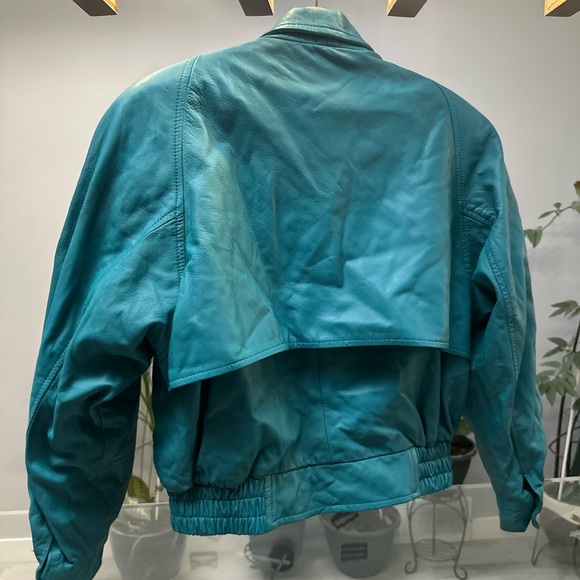 Danier - Vintage 80s Blue Leather Jacket - Picture 2 of 5